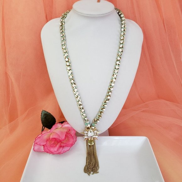 BAUBLEBAR Gold Tone Rhinestone Chain Pendant Necklace 24" long - Picture 2 of 12